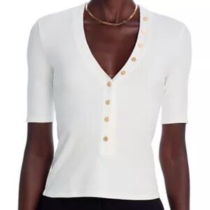 🔥 NEW Generation Love Luxury Brand Nanya Top White Ribbed Gold Accent Buttons M